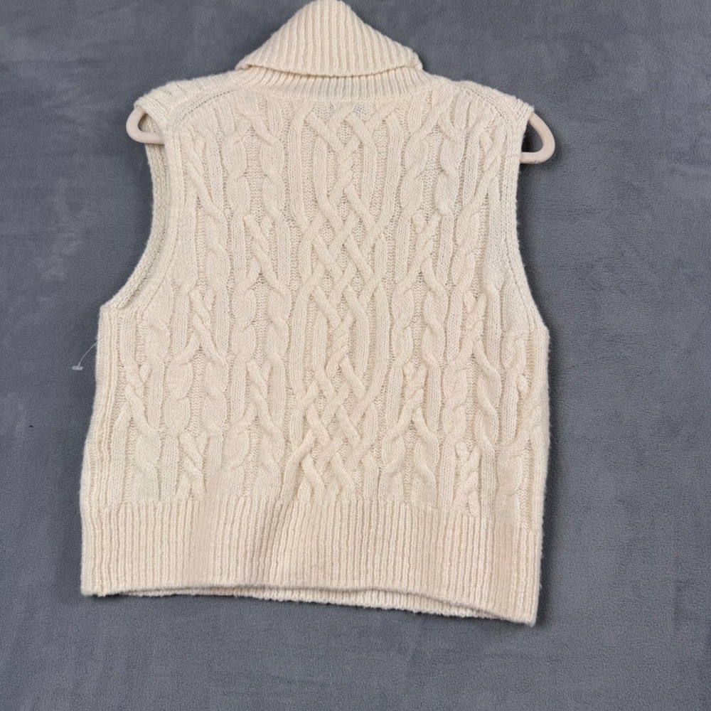 Vince 100% Wool Cable Knit Turtleneck Sweater Vest Cream White womens Medium - Picture 6 of 6